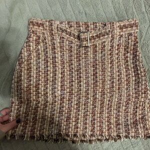 Ramy Brook Metallic Tweed Belted Mini Skirt NWT Fringe Hem